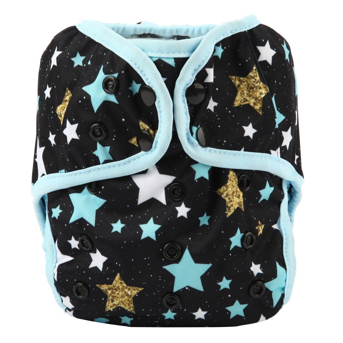 One Size Cloth Diaper Cover Snap with Double Gusset (Blue Star)