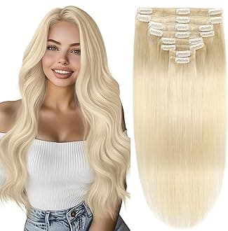 Platinum Blonde Clip in Hair Extensions Real Human Hair Clip in Extensions Invisible Remy Human Hair Natural Straight Seamless Hair Extensions 8pcs Double Weft 24 Inch 120g