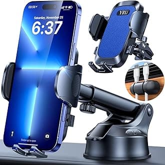 YRU [80LBS Strongest Suction & Military-Grade 2025 Car Phone Holder [Patented 2-Side-Lock & Safety Certs] Universal Phone Mount Dash Windscreen Vent Van for iPhone 16 Pro Max Samsung, Blue