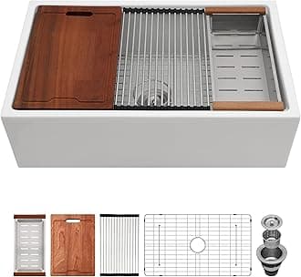 Lordear 30 Inch White Farmhouse Sink Undermount Apron Front 30x20 White Fireclay Porcelain Kitchen Sink Workstation Classic Under Counter Single Bowl Farm Farmer Style Sinks