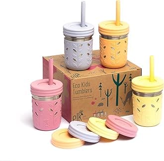Elk and Friends 4 Pack Original 10oz Stainless Steel Mason Cups for Kids and Toddlers | The Original Mason Jars with Lids, Sleeves + Straws | Smoothie Cups |