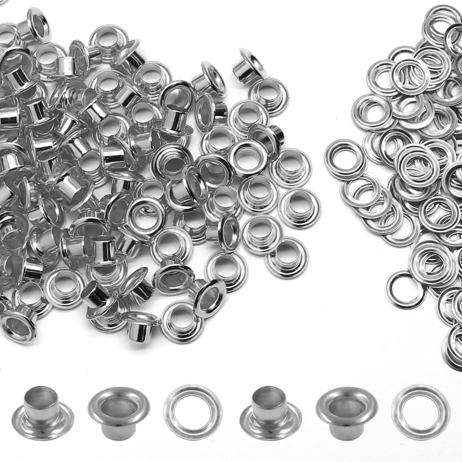 Litoexpe 4MM Grommets Eyelets 200 Pcs, Self Backing Eyelets for Bead Cores, Clothes, Leather, Canvas (Silver)