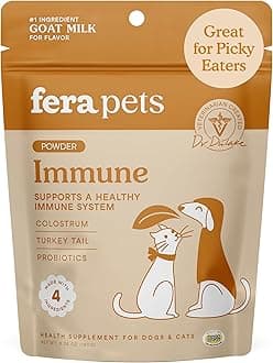 Immune Goat Milk for Dogs & Cats with Colostrum, Organic Turkey Tail Mushroom, & Probiotics - Improves Immune Response - for Picky Eaters - Powder - 60 TSP