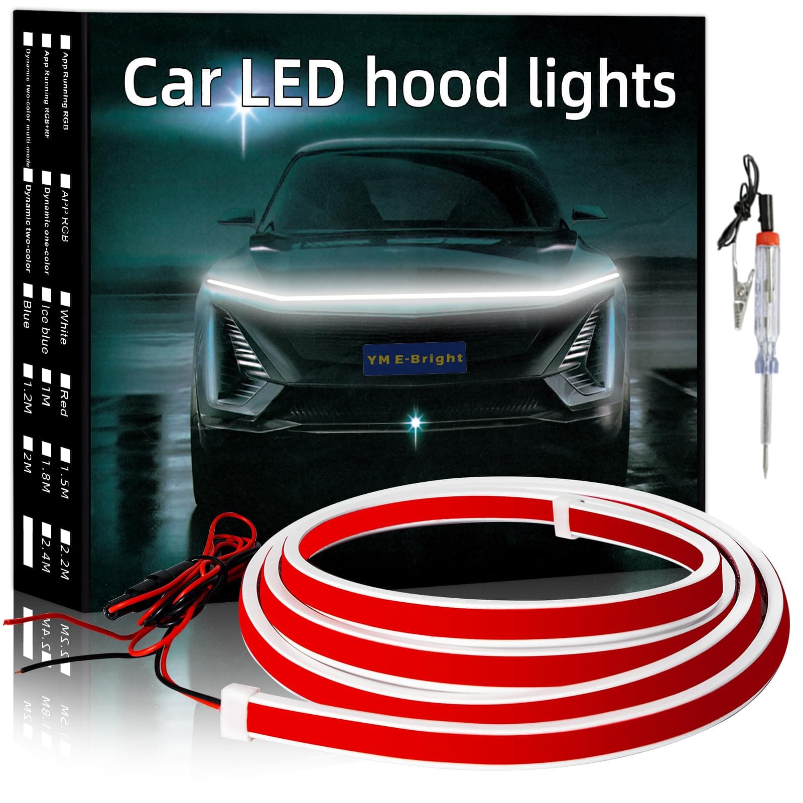 YM E-Bright Exterior Led Lights for Car Hood Light Strip Waterproof Dynamic Scan Start Up Hoodbeam Kit Neon Knight Rider Led Scanner Daytime Running Lights for Cars,Truck,SUV,12V White 79inch,1 Set