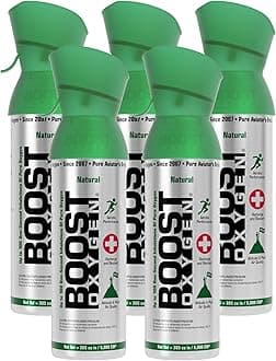 5 Liter Natural Pure Canned Supplemental Oxygen Bottle with Built in Mouthpiece for High Altitudes and Recovery, Natural Flavor (5 Pack)
