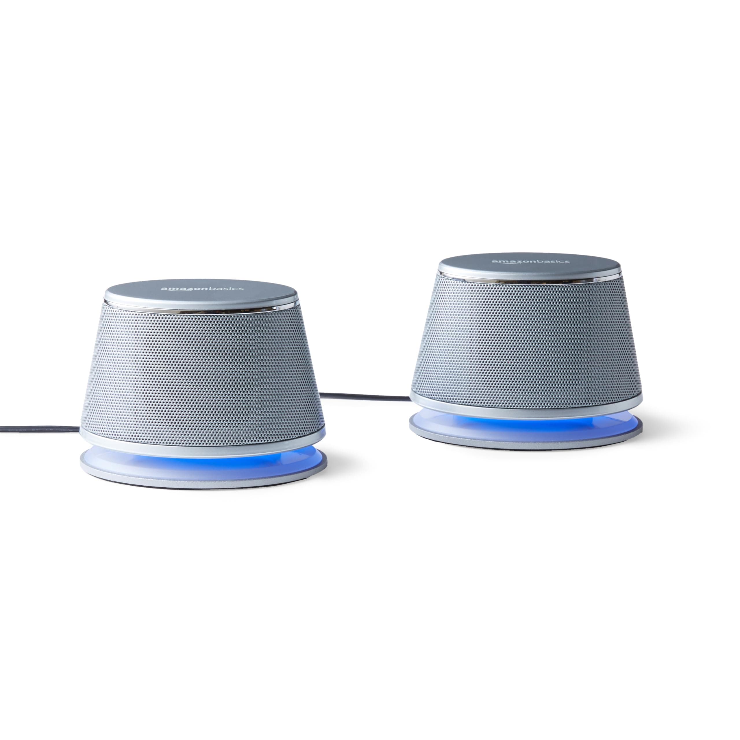 Stereo 2.0 Speakers for PC or Laptop with Volume Control, 3.5mm Aux input, USB-Powered, 1 Pair, Silver