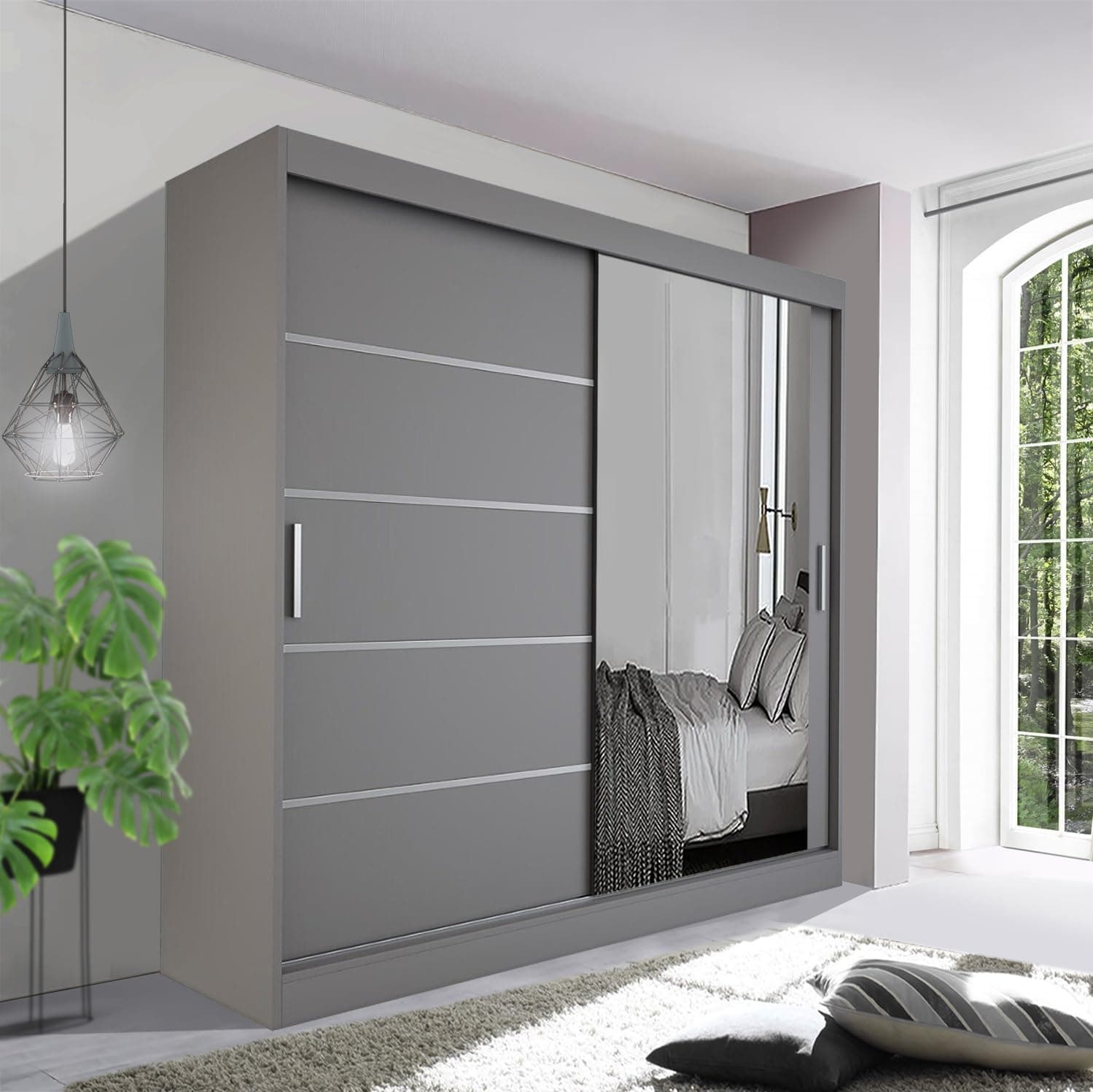 Spacious Bedroom Sliding Wardrobe - Sleek and Functional Design comes in White/Grey/Black/Oak and Width 120cm/150cm/180cm/203cm/250cm (Grey, 120cm)