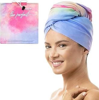 Microfiber Hair Towel Wrap for Women – Large Fast Drying Hair Towel with Patented Clip – Anti-Frizz, Super Absorbent, Silky Smooth Microfiber – Plopping Hair Wrap for Curly, Wavy & Straight Hair