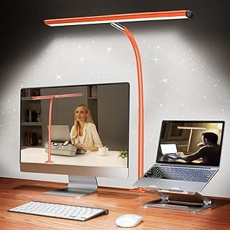 LED Desk Lamp for Office Home, Eye-Caring Desk Light with Stepless Dimming Adjustable Flexible Gooseneck, 10W USB Adapter Desk Lamp with Clamp for Reading, Study, Workbench (Orange)