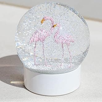 Pink Flamingo Snow Globe with White Base