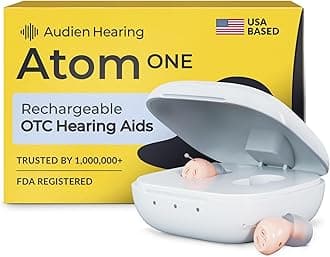 Audien Atom One OTC Hearing Aids - Wireless, Rechargeable, and Comfortable | Clear Sound in a Small, Discreet Design for Seniors & Adults with Hearing Loss