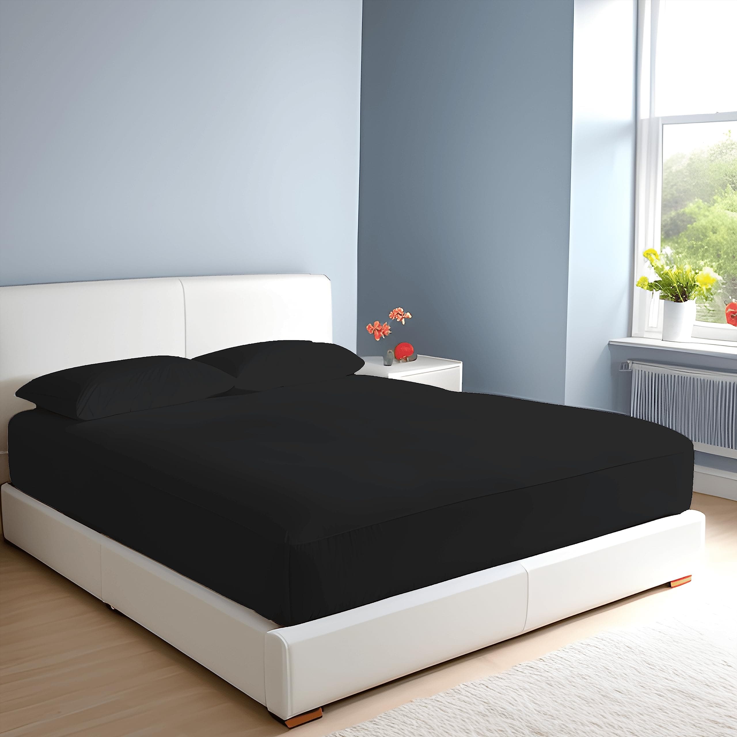 BuyJoy 100% Egyptian Cotton 10"/25CM Deep sheets Fitted - Single - Double - King - Super King Size - Bedding Bed Sheet (Black, Single)