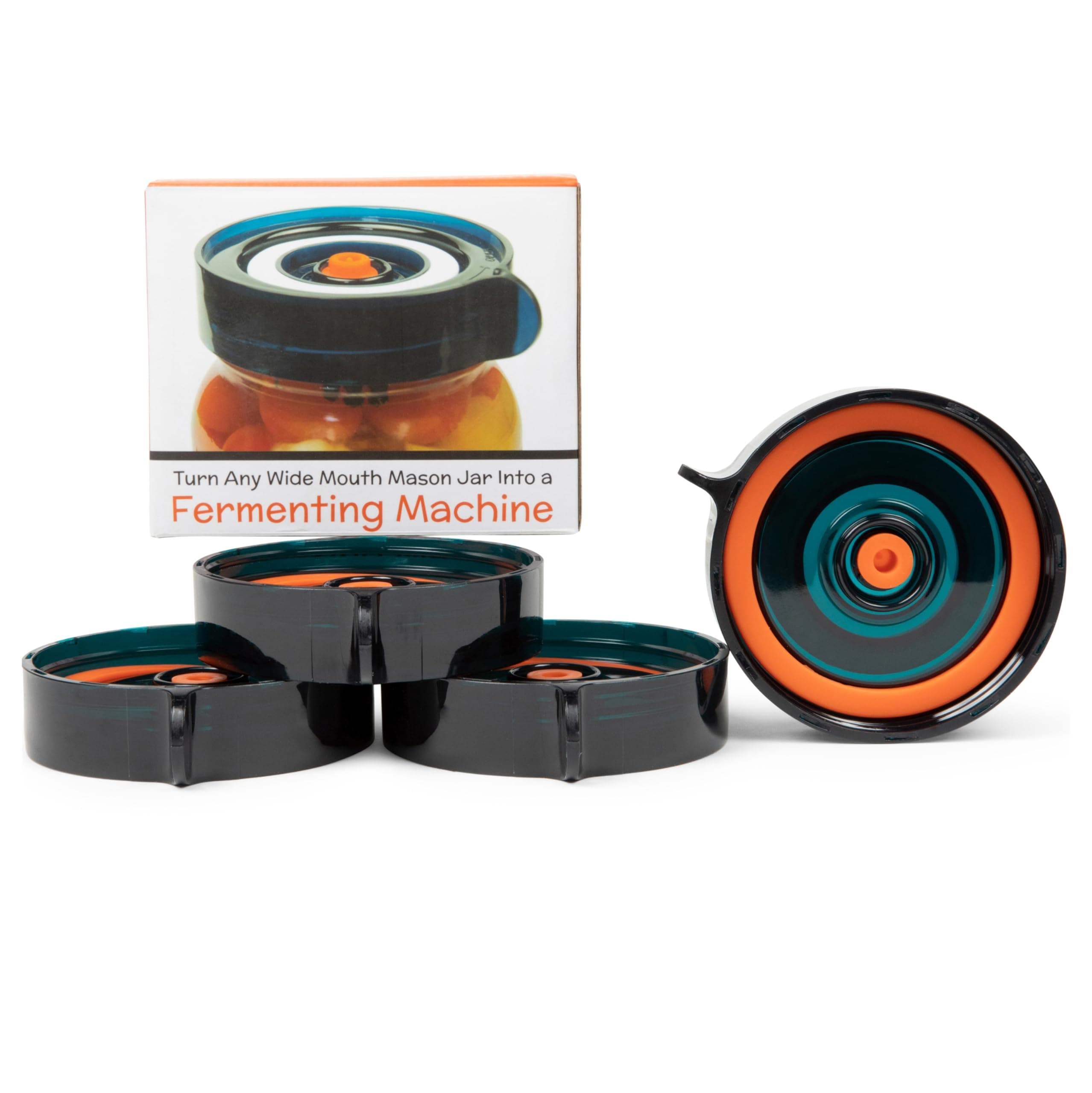 Easy Fermentation Lids for Wide Mouth Mason Jars - 4 Waterless Airlock Fermenting Lid Kit with Easy Release Tab - Refill Pack (Pump Not Included)