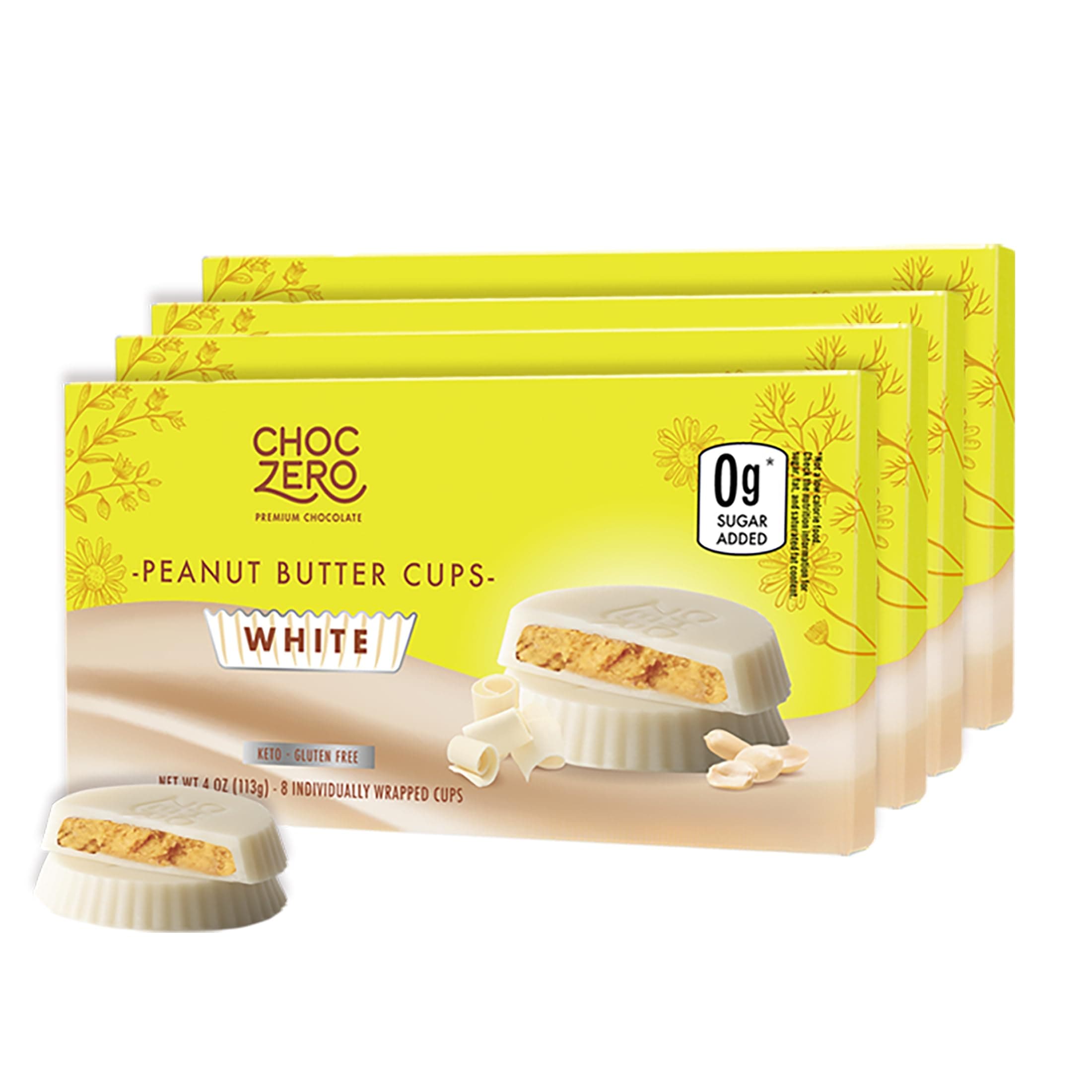 ChocZero White Chocolate Peanut Butter Cups, No Added Sugar, Gluten Free, Low Carb Candy, 4 Ounce (Pack of 4), 32 Cups Total