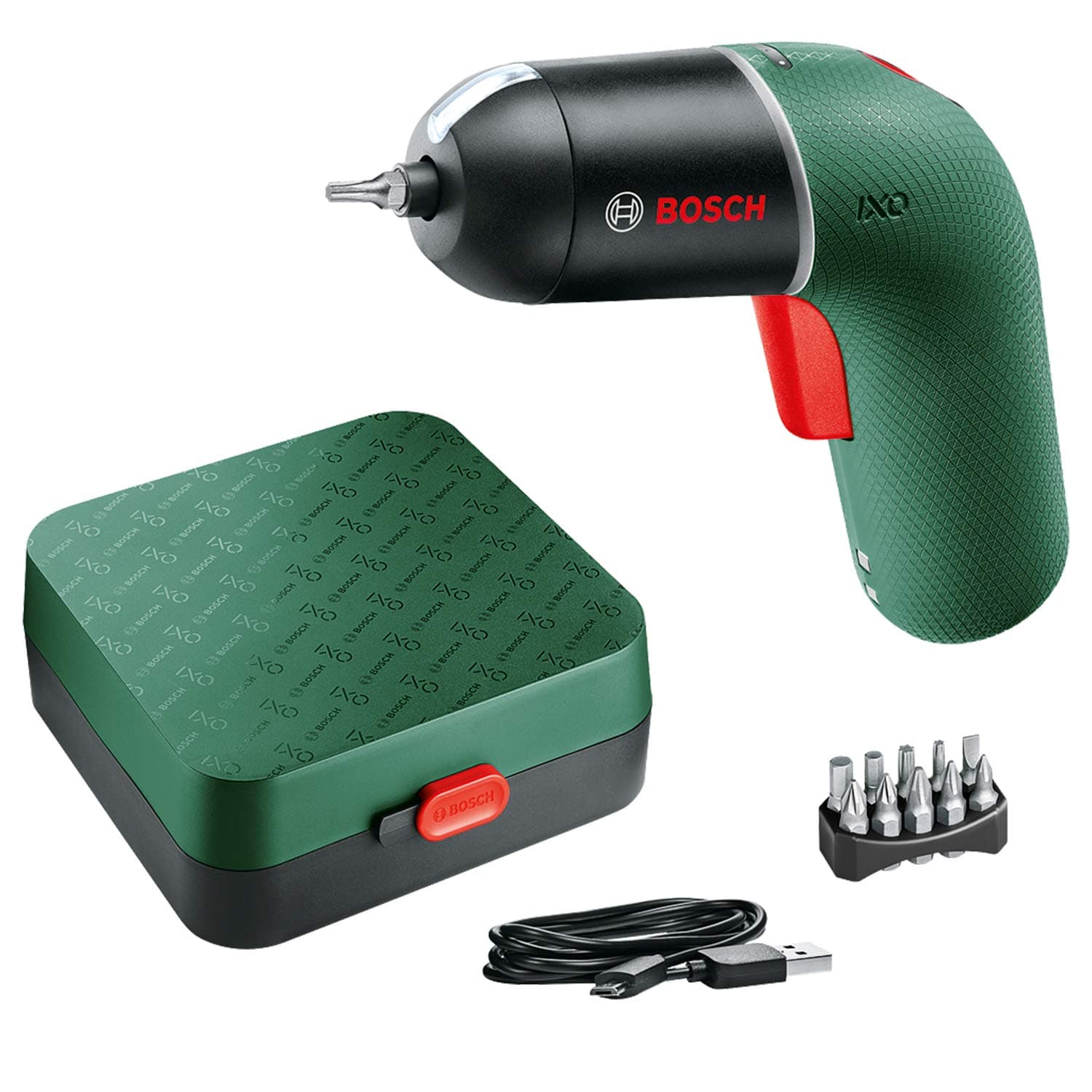 Bosch Cordless Screwdriver IXO (6th Generation, Green, Variable Speed Control, Rechargeable with Micro USB-Cable, in Storage case)