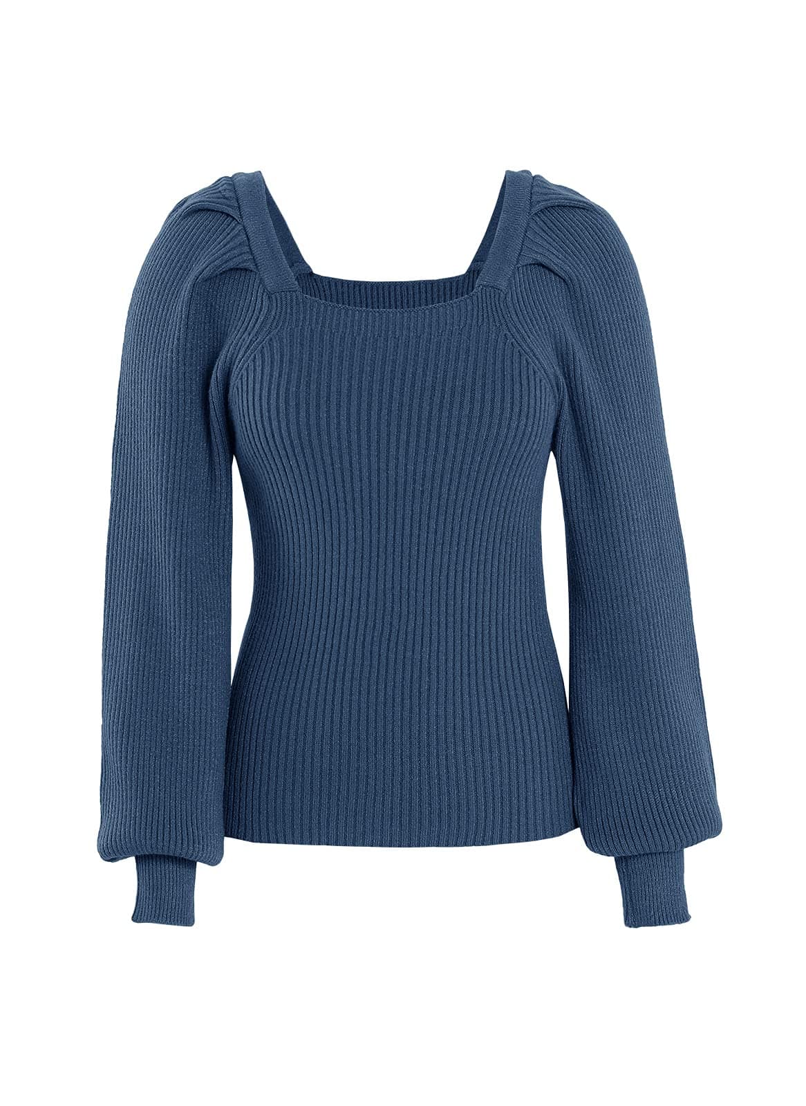 Women Square Neck Solid Color Fluffy Sleeve Sweater Chunky Knitted Fashion Retro Pullover