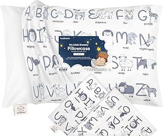 Toddler Pillowcase for Pillow - Organic Toddler Pillow Case for Kids - 100% Natural Cotton Pillowcase for Miniature Sleepy Pillows - Toddler First Pillow - Machine Washable (Alphamals)
