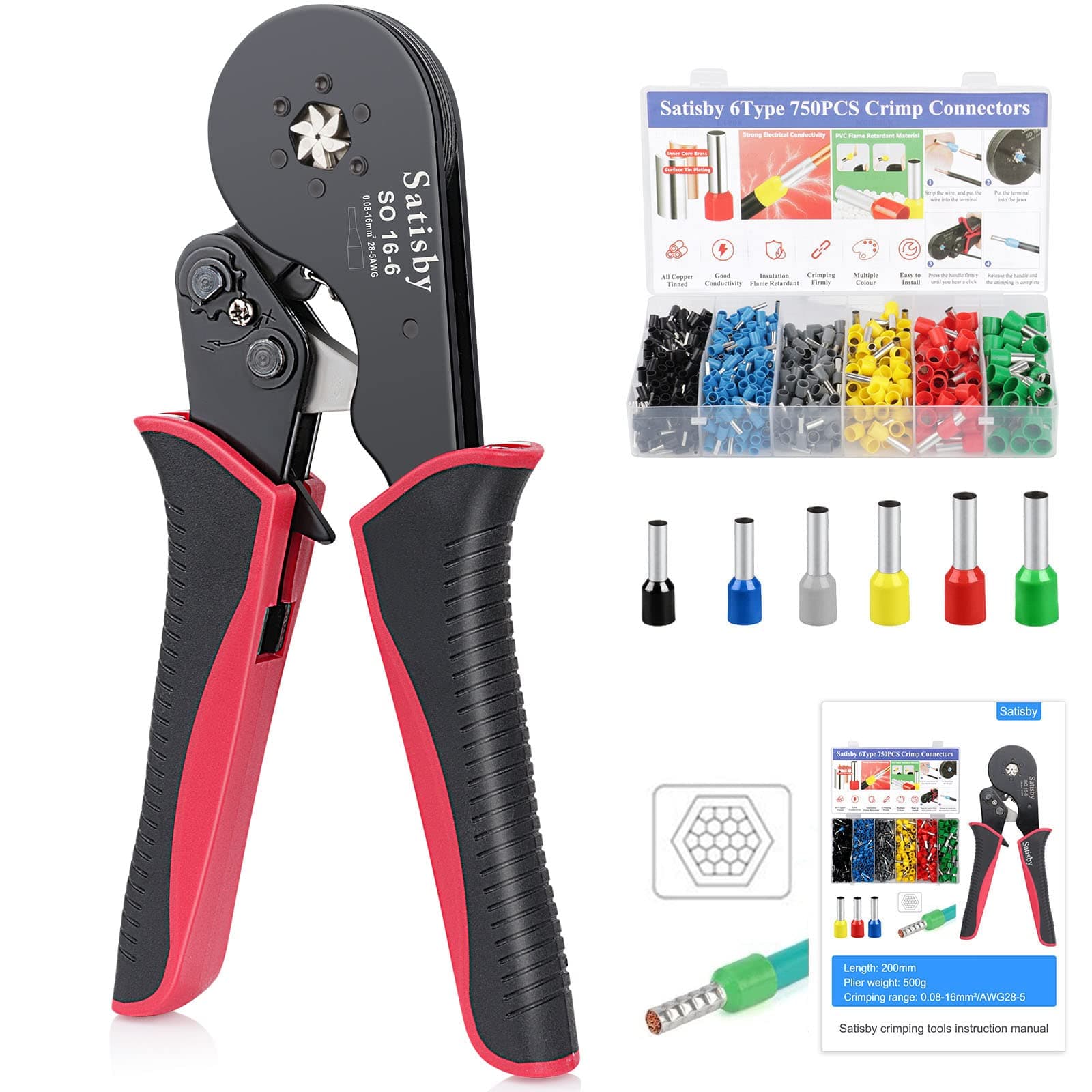 Bootlace Ferrule Crimping Tool,16mm Crimping Tools AWG28-5/0.08-16mm², Ratche...