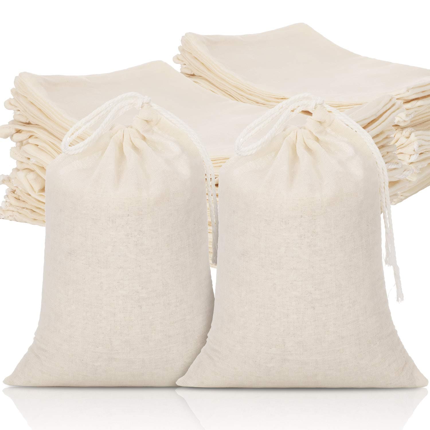 Tatuo 50 Pcs 6 by 8 Inches Muslin Cotton Drawstring Bags Canvas Linen Sachet Bag Reusable Empty Gift Pouch for Party Home Supplies