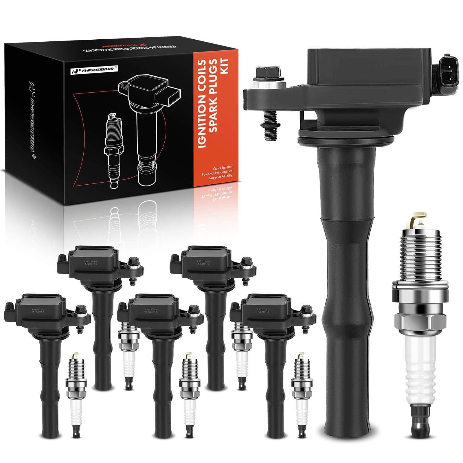 A-Premium Set of 6 Ignition Coil Pack and Iridium Spark Plugs Compatible with Toyota Avalon 1995, Camry 1994-1995 & Lexus ES300 1994-1995 V6 3.0L