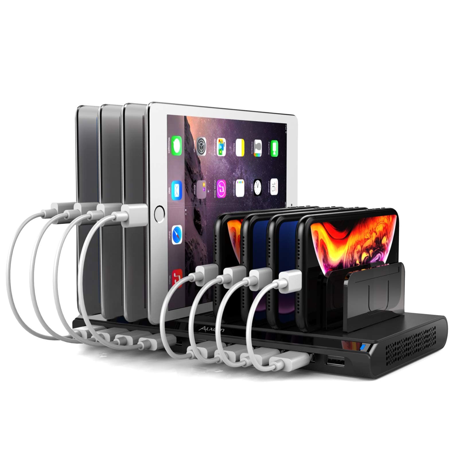 Alxum 10 Port USB Charging Station for Multiple Devices, 96W 2.4A Multi iPad Charging Station with Detachable Dividers for Mobile Phone, Tablet and More