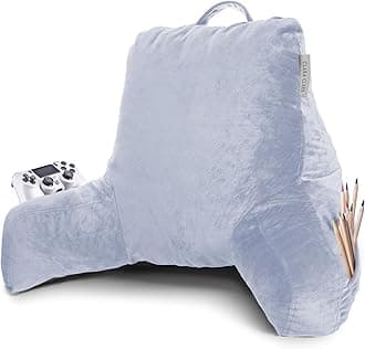 Clara Clark Reading Pillow with Shredded Memory Foam for Sitting Up in Bed and Couch, Back and Arms Adjustable Support for Adults & Teens Backrest Pillows for Reading, with Washable Cover Ice Blue