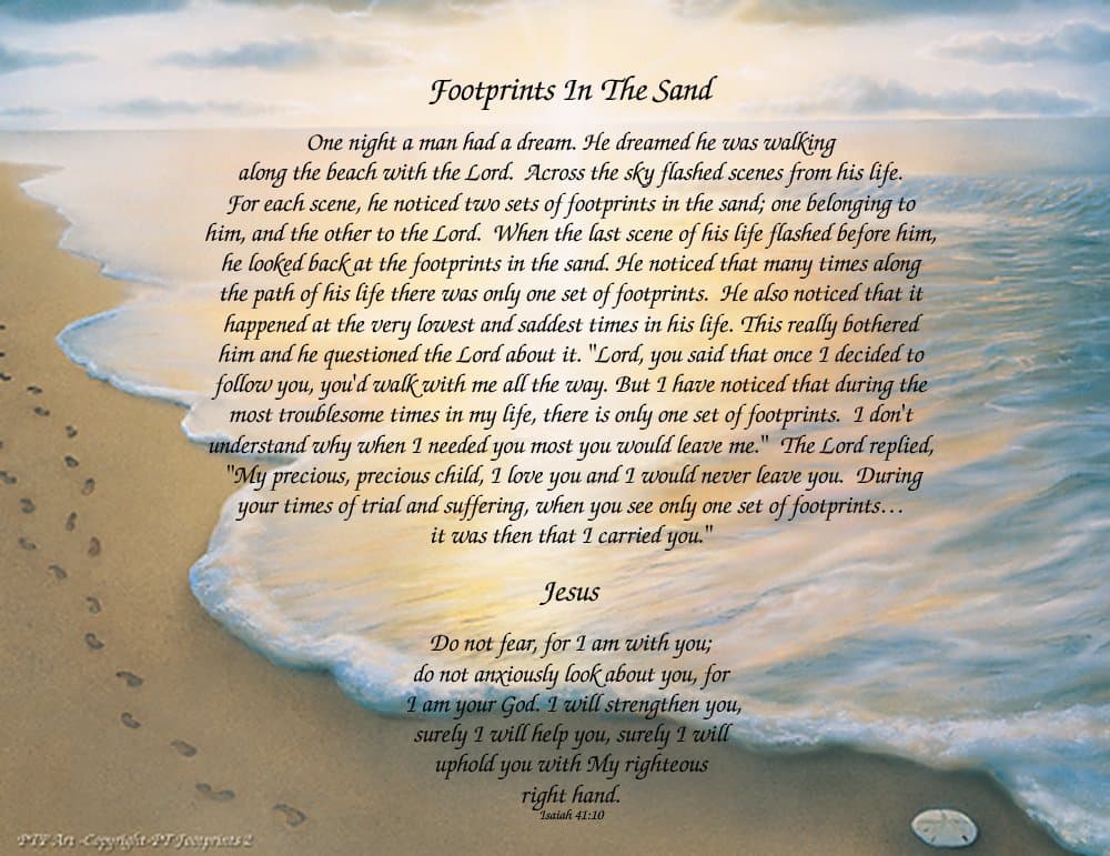 Poetry Gift "Footprints in The Sand" on Footprints 2 Background