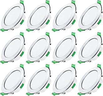 ALUSSO LED Downlights Ceiling Dimmable 7W Ultra Slim LED Recessed Ceiling Lights IP44 Bathroom Spotlights Ceiling Lights, 3000K 4000K 6500K Adjustable LED Down Lights Indoor Ceiling Chrome, 12 Pack