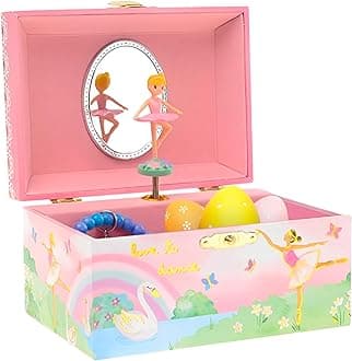 Jewelkeeper Girls Jewellery Box with Spinning Ballerina, Rainbow and Gold Foil Design - Musical Jewellery Box Girls - Swan Lake Tune - 15 x 10.8 x 8.6 cm - Stylish Storage for Little Treasures