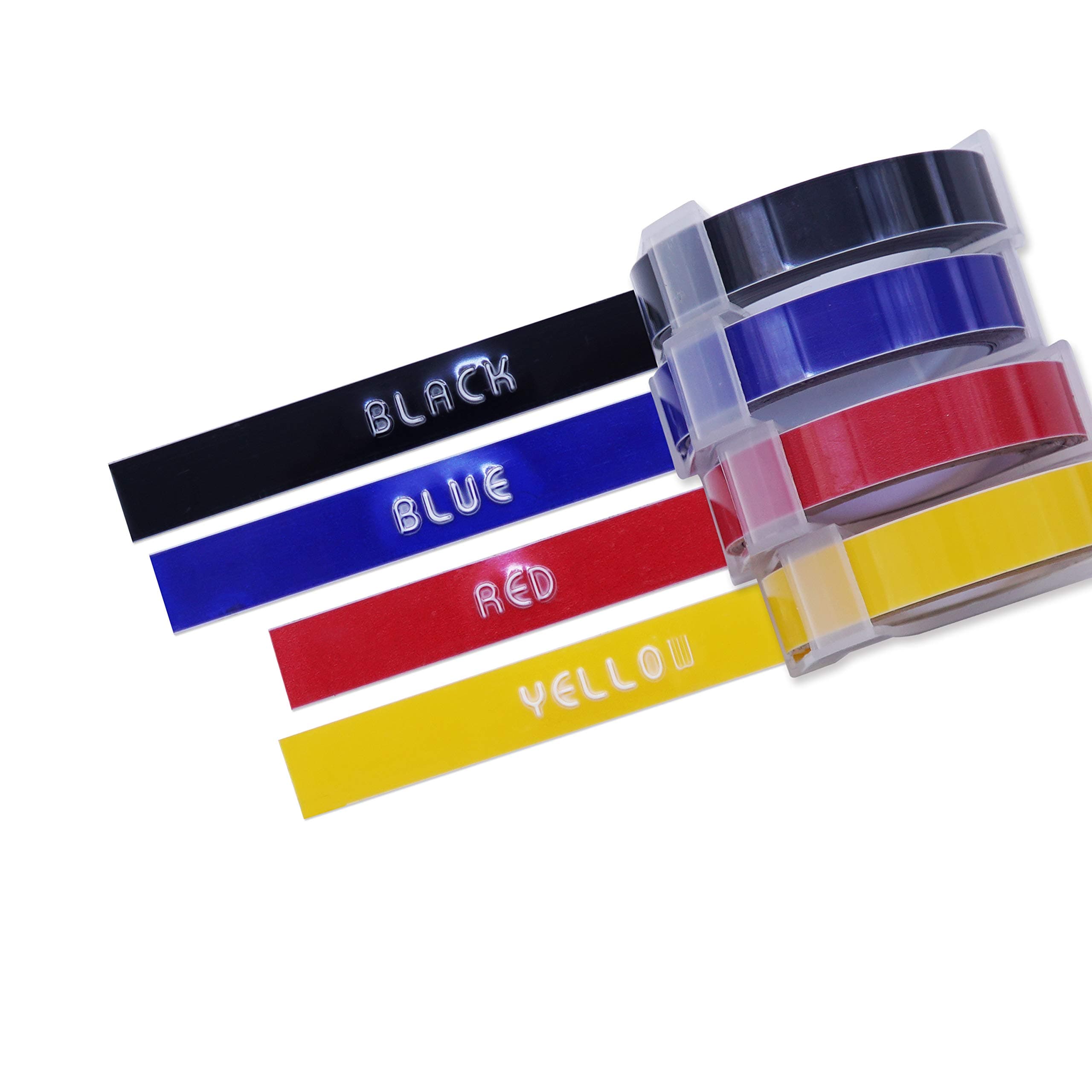 Motex Refill Tape for Embossing Label Maker, 4 Color Tapes, 3/8-Inch (Red, Blue, Black, Yellow)