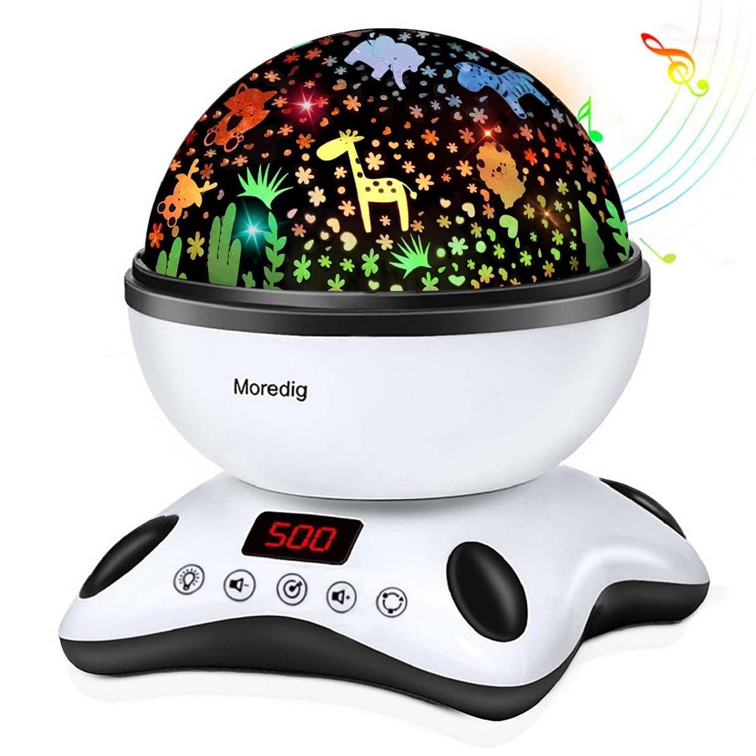 Moredig Baby Projector Night Light, Night Light Kids Projector with 12 Music and Timer, Remote Kids Light for Bedroom with 8 Lighting Modes, Gifts for Baby Boy Girls- Black White