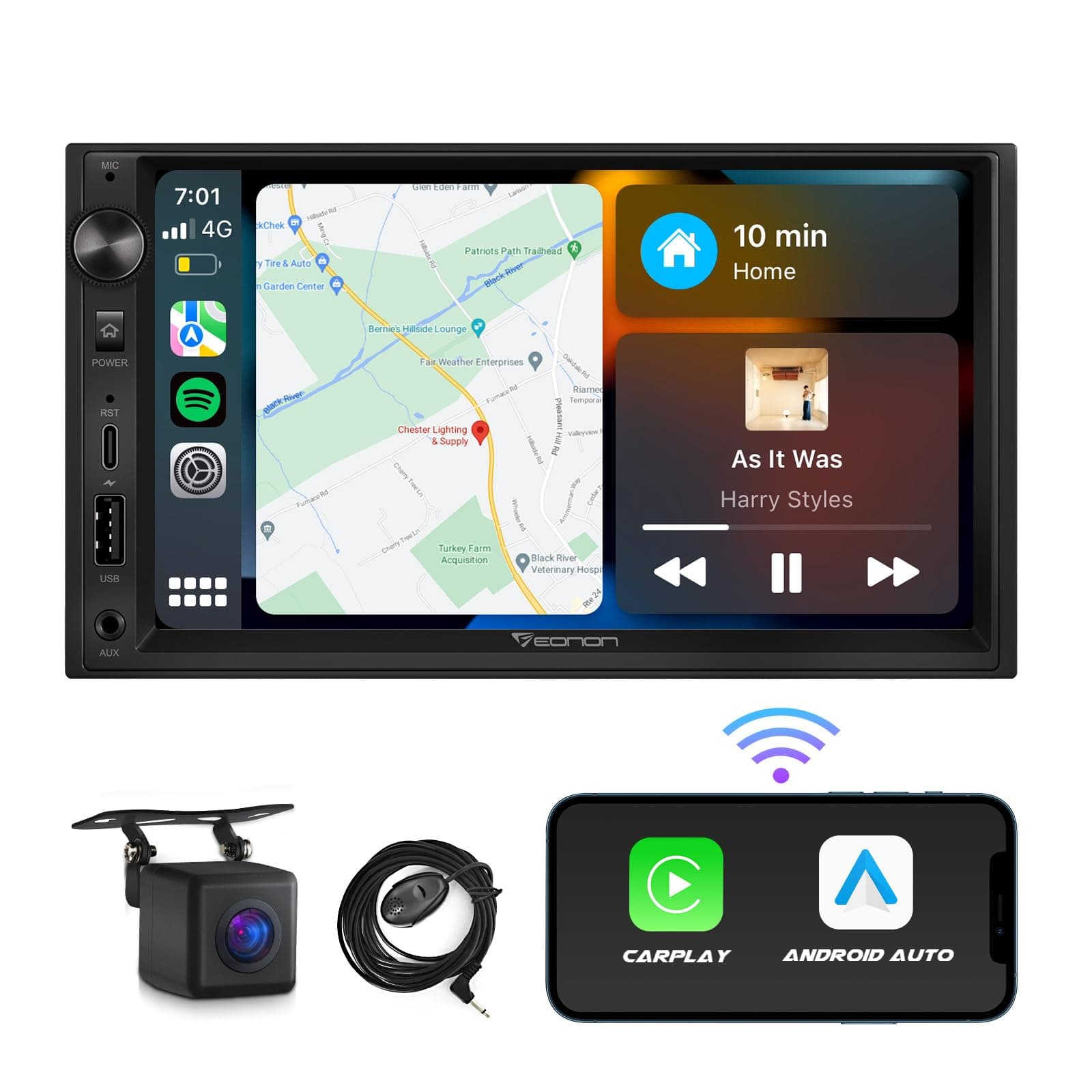 Eonon 2024 Double Din Car Stereo With Apple CarPlay, 7 Inch QLED Android Auto Radio, Type-C USB Fast Charge-X3