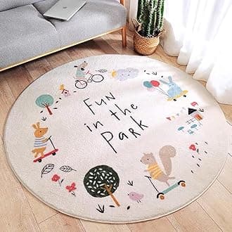 Mofish Anti-Slip Thickened Round Kids Rug, Cute Soft Animal Plush Cartoon Kids Carpet, Children's Crawling Rug Children's Play Mat for Kindergarten Nursery Bedroom Living Room (B,140 * 140cm)