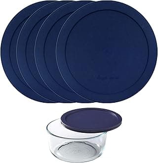 Wood Grip Lids for Pyrex and Anchor Round Glass Containers Works For 6/7 Cups(6-Cups, Blue-4 PACK)