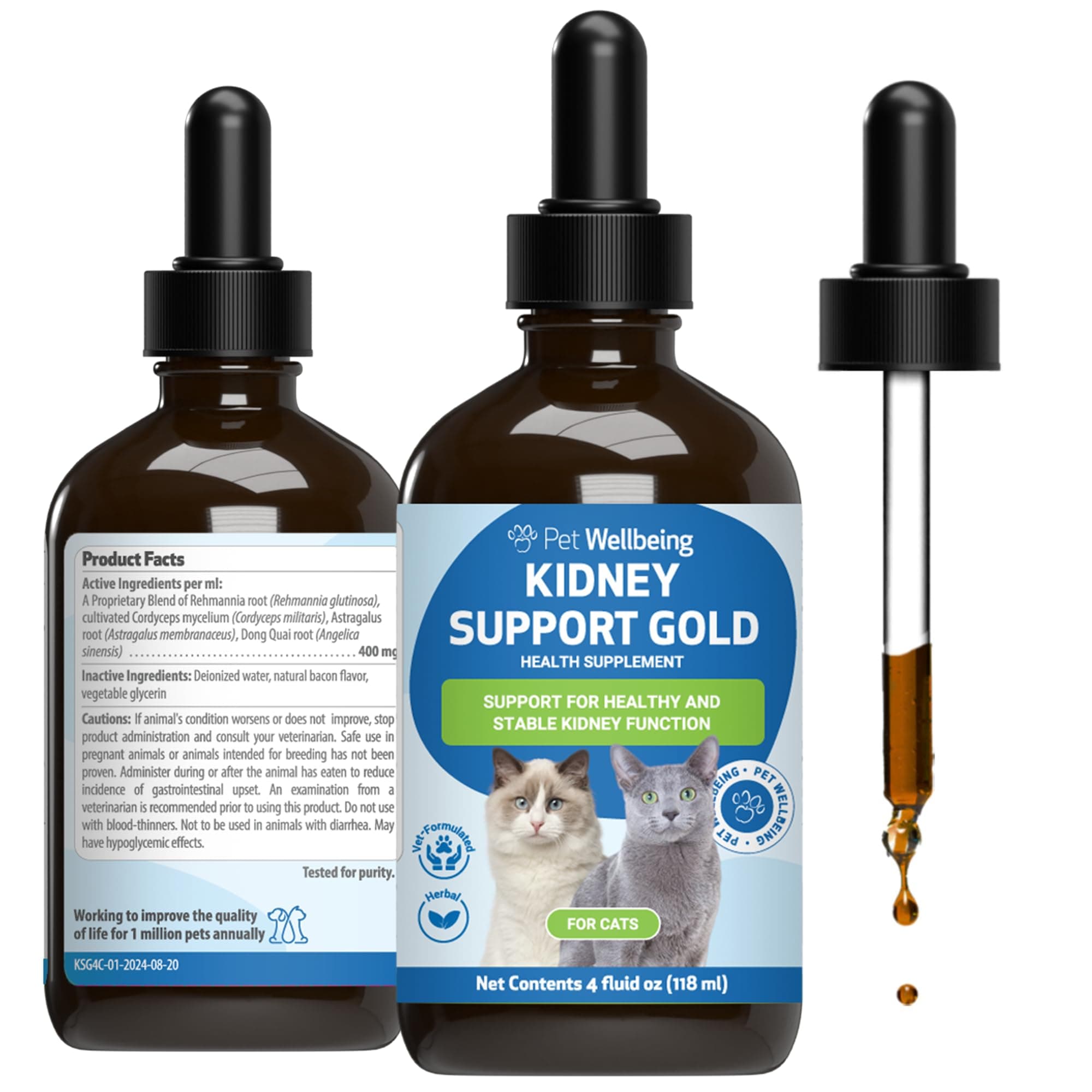 Kidney Support Gold for Cats - Supports Healthy Kidney Function, Fluid Balance, Energy Levels, Rehmannia, Dong Quai - Veterinarian-Formulated Herbal Supplement 4 oz (118 ml)