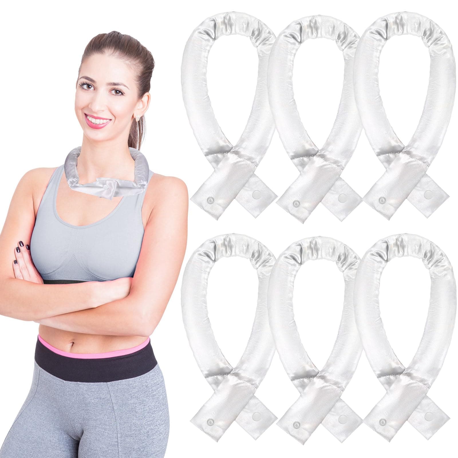 Cozypower 6 Pcs Cooling Neck Wraps with Button Cooling Bandana Neck Cooler Scarf for Hot Weather Ice Neck Wrap Summer Outdoor