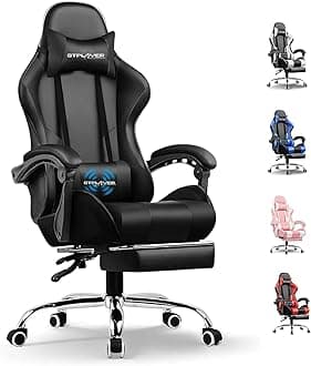 GTPLAYER #1USA Ergonomic Gaming Chair with Massage Lumbar Cushion & Footrest, PU Leather Office Chair for Work, Study Chair for Home, Linked Armrests, Adjustable Headrest, 1 Year Warranty