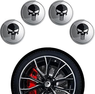4 Pack Car Hub Cap Sticker, Personalized Skull Design, 2.2In Waterproof Durable Metal Vehicle Hub Decorative Accessories, Universal Hub Center Cover Decal for Most Cars (Silver)