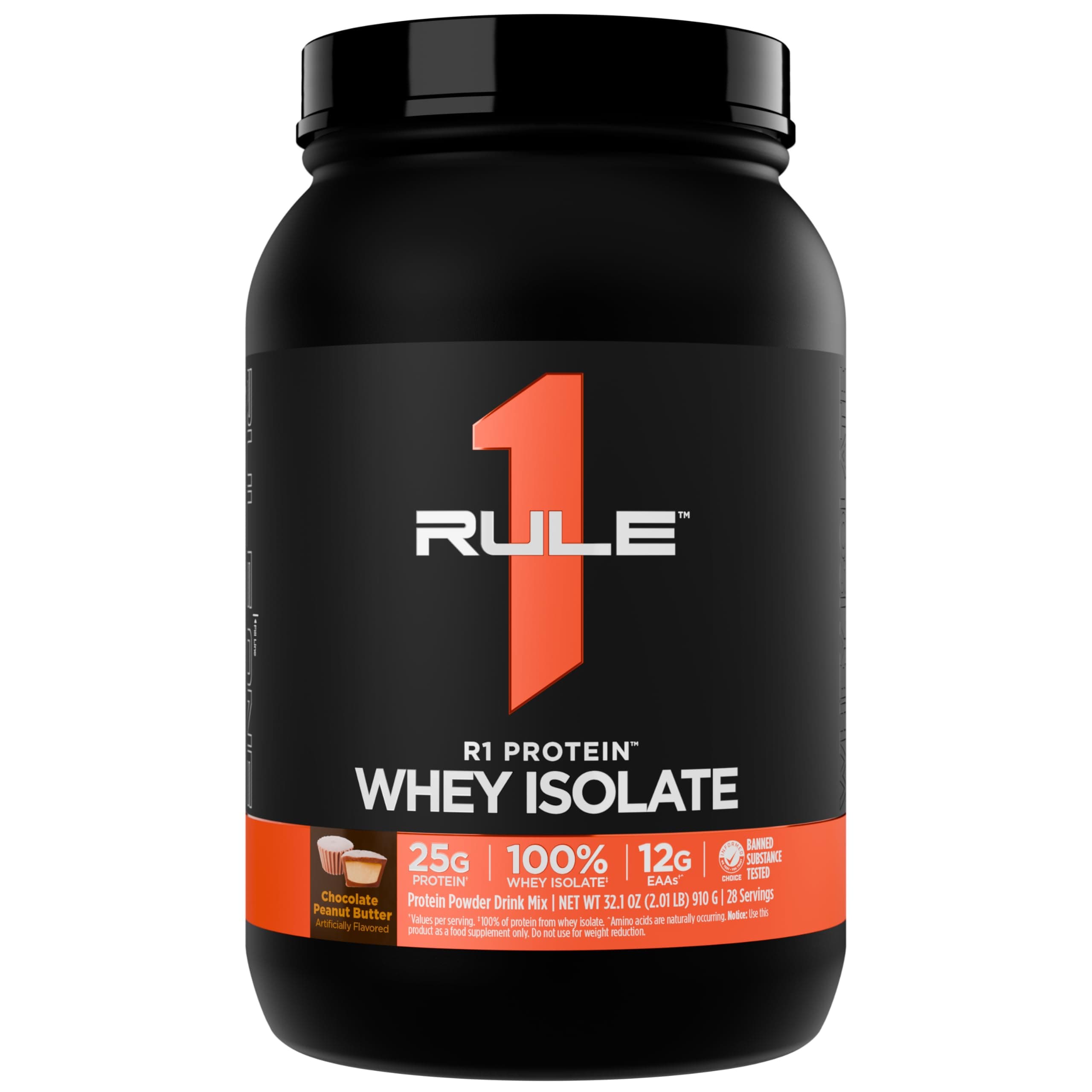 R1 Protein Whey Isolate - with 25g Protein & 6g BCAA Exclusively from Isolated & Hydrolyzed Sources for Workout Recovery (2 Pounds, Chocolate Peanut Butter)