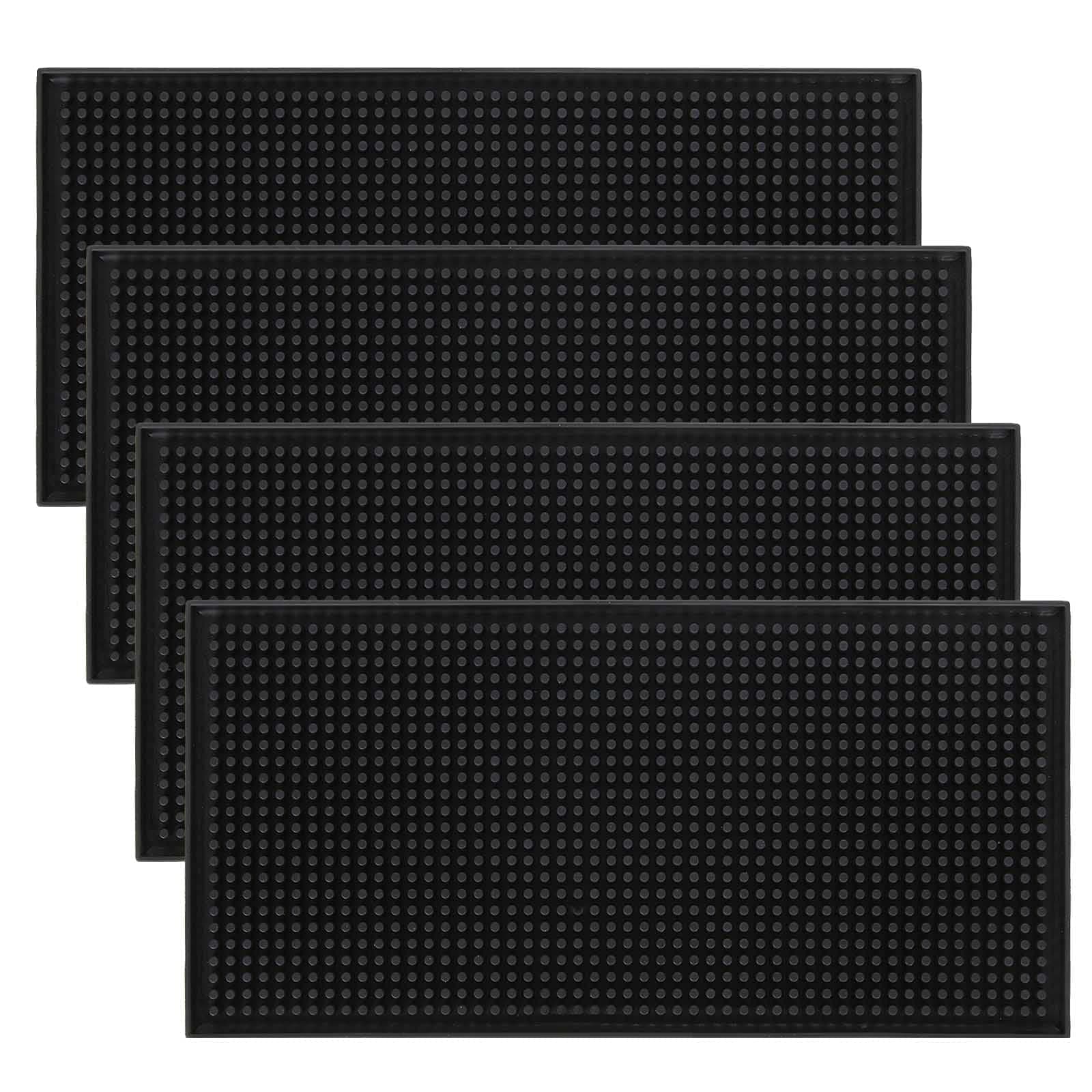 4Pcs 30 X 15Cm Black Rubber Bar Mat, Non-Slip Pvc Beer Waterproof Drip Thick Service Spill Mat For Pub Hotel Restaurant Home Coffee Shop Countertop ? 1Cm Thickness