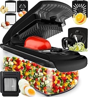 Fullstar Vegetable Chopper & Mandoline Slicer for Kitchen - Food Chopper with Container, Cheese Grater, Home Essentials & Kitchen Gadgets (8 in 1, Black)