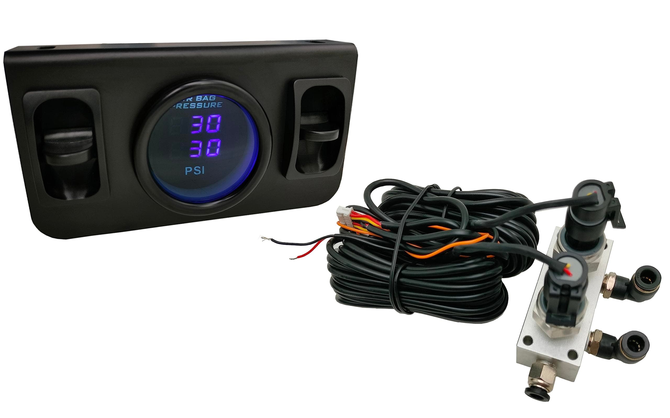 in Cab Dual Air Gauge Control Kit with Digital Paddle Switch for Air Pressure Sensor Control of Air Suspension Kit (Blue)