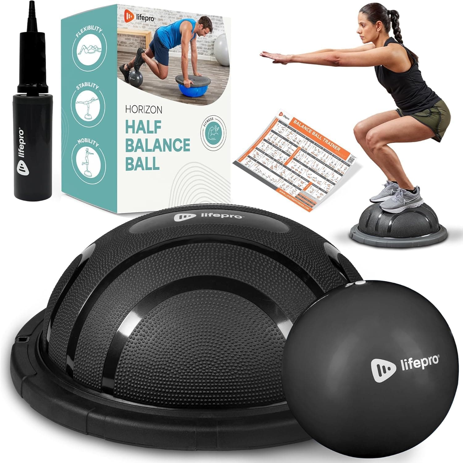 Lifepro Half Balance Ball Trainer - Stability Ball for Exercise, Full-Body Workouts, Home Gym, and Physical Therapy - Horizon Balance Ball Half Non-Slip Equipment for Balance Training