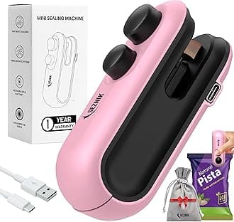 SEZNIK Portable Mini Sealing Machine, Handheld Packet Sealer For Food, Snacks, Chips, Fresh Storage, Plastic Bags Sealing Machine, (Pink)