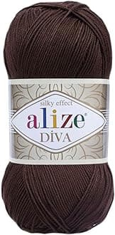 Diva Silk Effect 100% Microfiber Acrylic Yarn 1 Ball skeins 100gr 383yds Color (26 - Brown)
