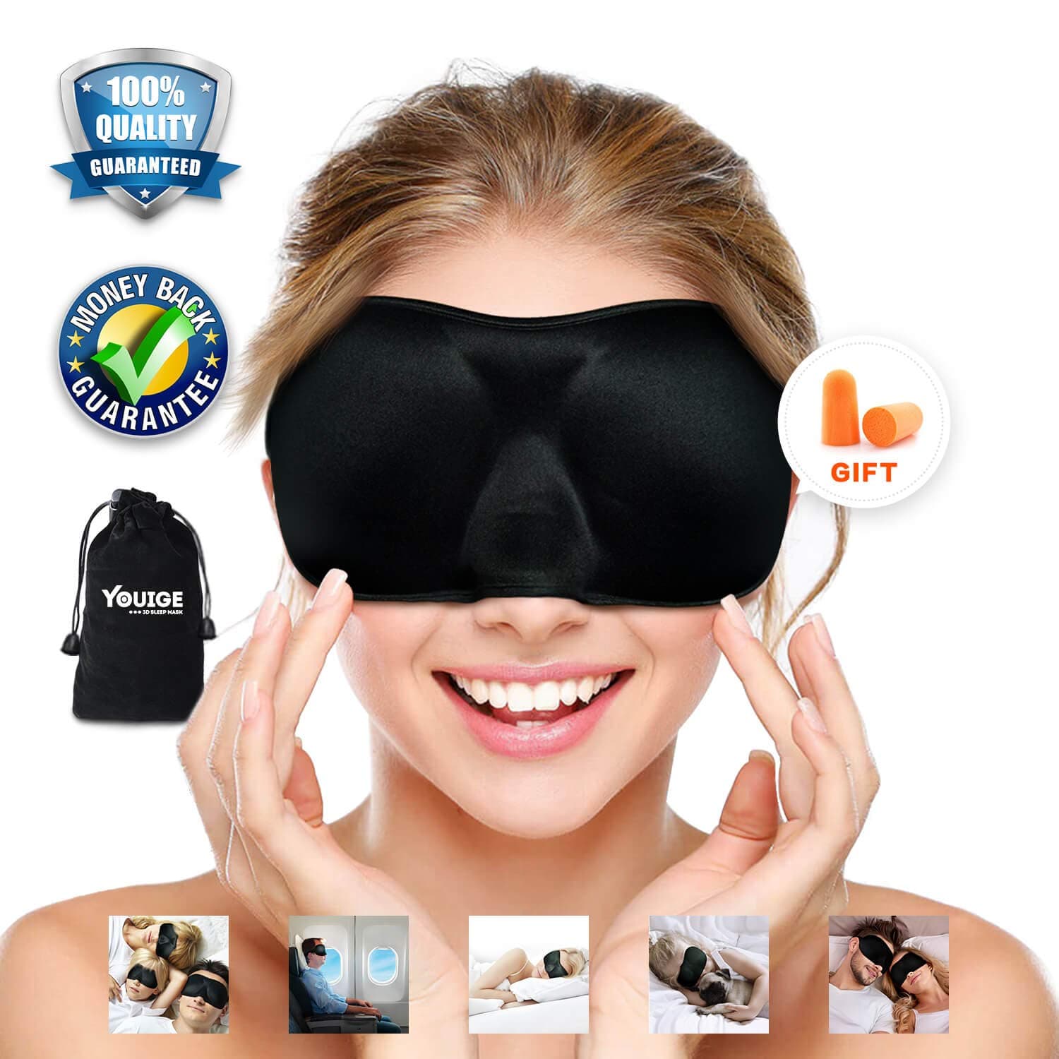 Sleep Mask 3D Contoured Eye Mask for Sleeping No Pressure On Eyes Super Soft Shading Blindfold Sleeping Mask Face Mask Eyeshade for Men Women Kids Great for Blocks Light Travel Night Sleeping Naps