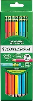 Ticonderoga Neon Pencils, #2 Pre-Sharpened Wood Pencils with Erasers, 18-Count, 13018