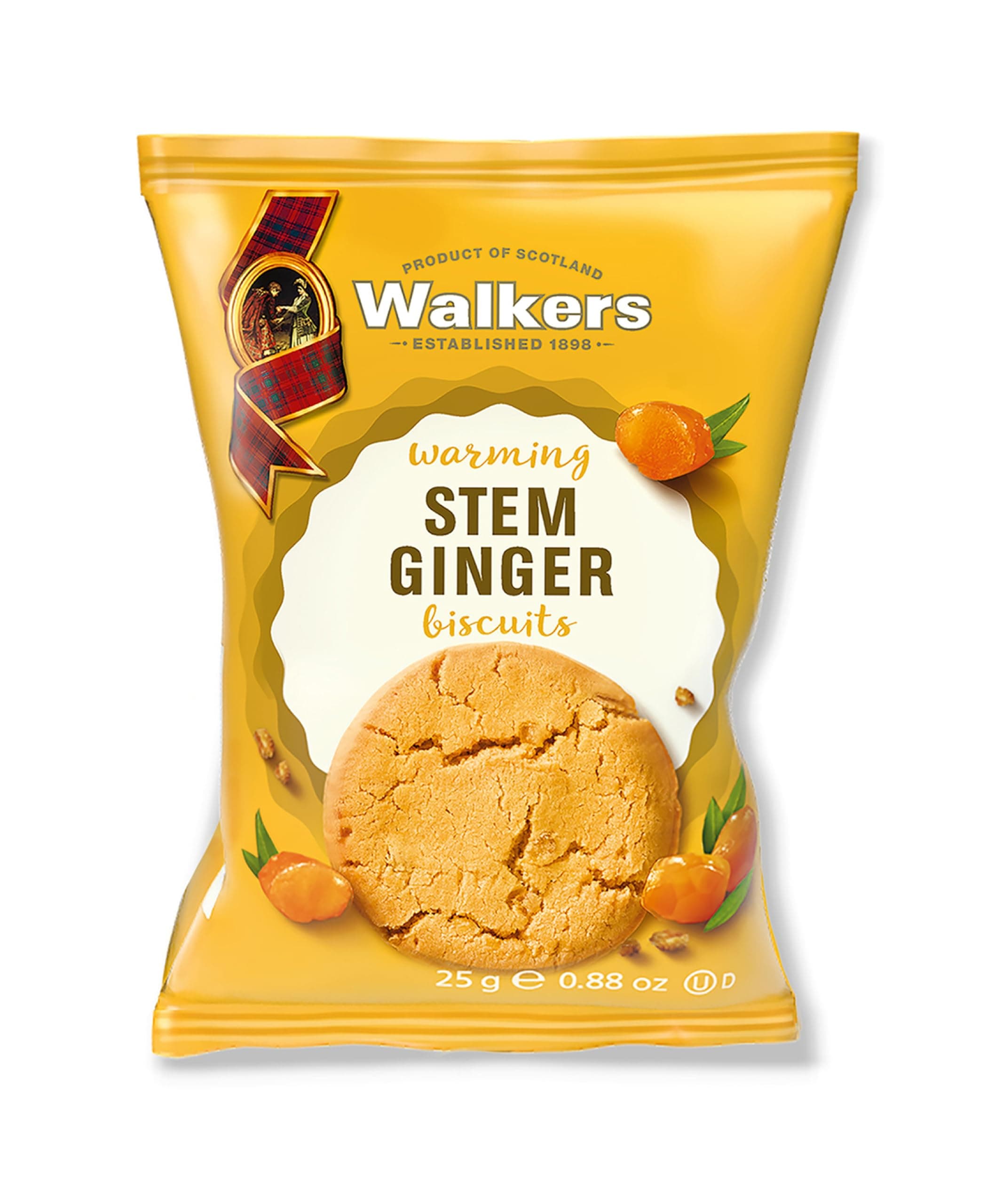 Walker's Shortbread Twin Pack Stem Ginger Biscuits – Traditional Pure Butter Scottish Shortbread, 25 g (100× Twin Packs)
