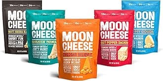 Moon Cheese Variety Pack, Cheddar, White Cheddar, Gouda, Garlic Parm & Pepper Jack, Protein-Rich Cheese Snack, Gluten Free, Keto Friendly, 100% Real Cheese, 2 Ounce (Pack of 5)