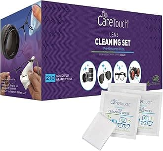 - Care Touch Lens Wipes for Eyeglasses- 210 Count Individually Wrapped Pre- Moistened Wipes, 5 x 6 Inch- Camera Lens, Sunglasses and Glasses Cleaner,- Gentle and Portable for Cleaning of Optical Devices